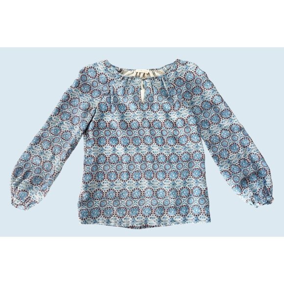 TORY BURCH Blue Medallion Print Silk Blend Pullover Blouse Size 6 - Picture 2 of 7